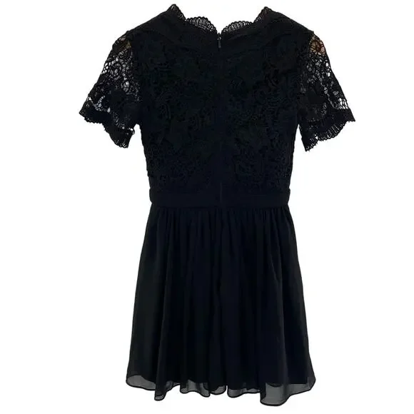 Lulus Romantic Dark Fairycore Witchy Boho Black Lace V-Neckline Mini Dress Small - Picture 8 of 13